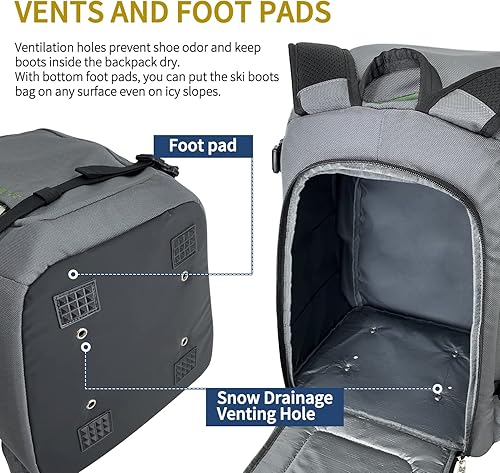 Miniatura 5 de Sutekus Bolsa para botas de esquí, mochila de viaje, botas de snowboard, equipaje de viaje para esquís, casco, gafas, guantes, snowboard y