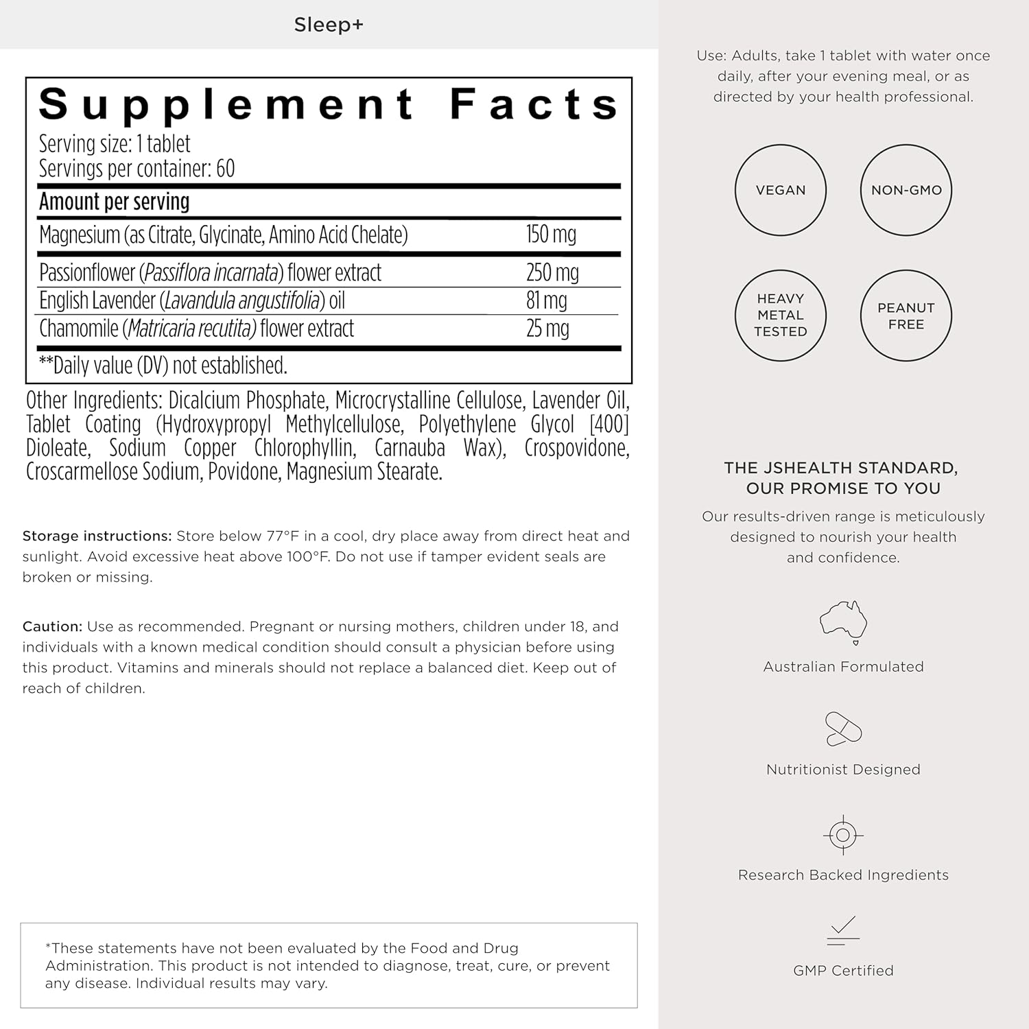 JSHealth Sleep Aid with Magnesium, Lavender & Passionflower - Sleep Supplement for Adults - Non-Drowsy Supplement Calms Body & Mind, 60 Capsules