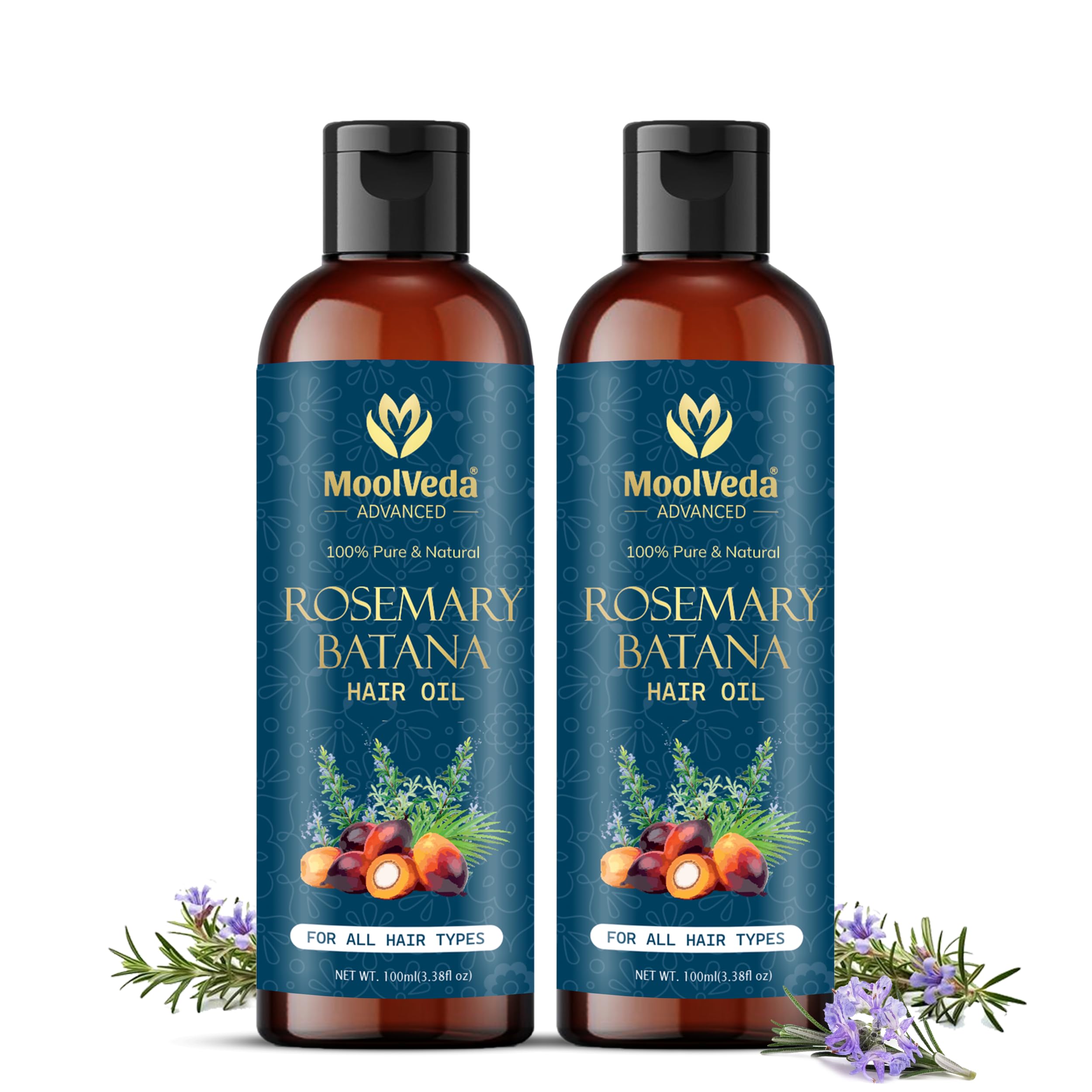 MoolvedaPure & natural Rosemary Batana Oil For Hair Growth, Pack Of 2, Each 100ml