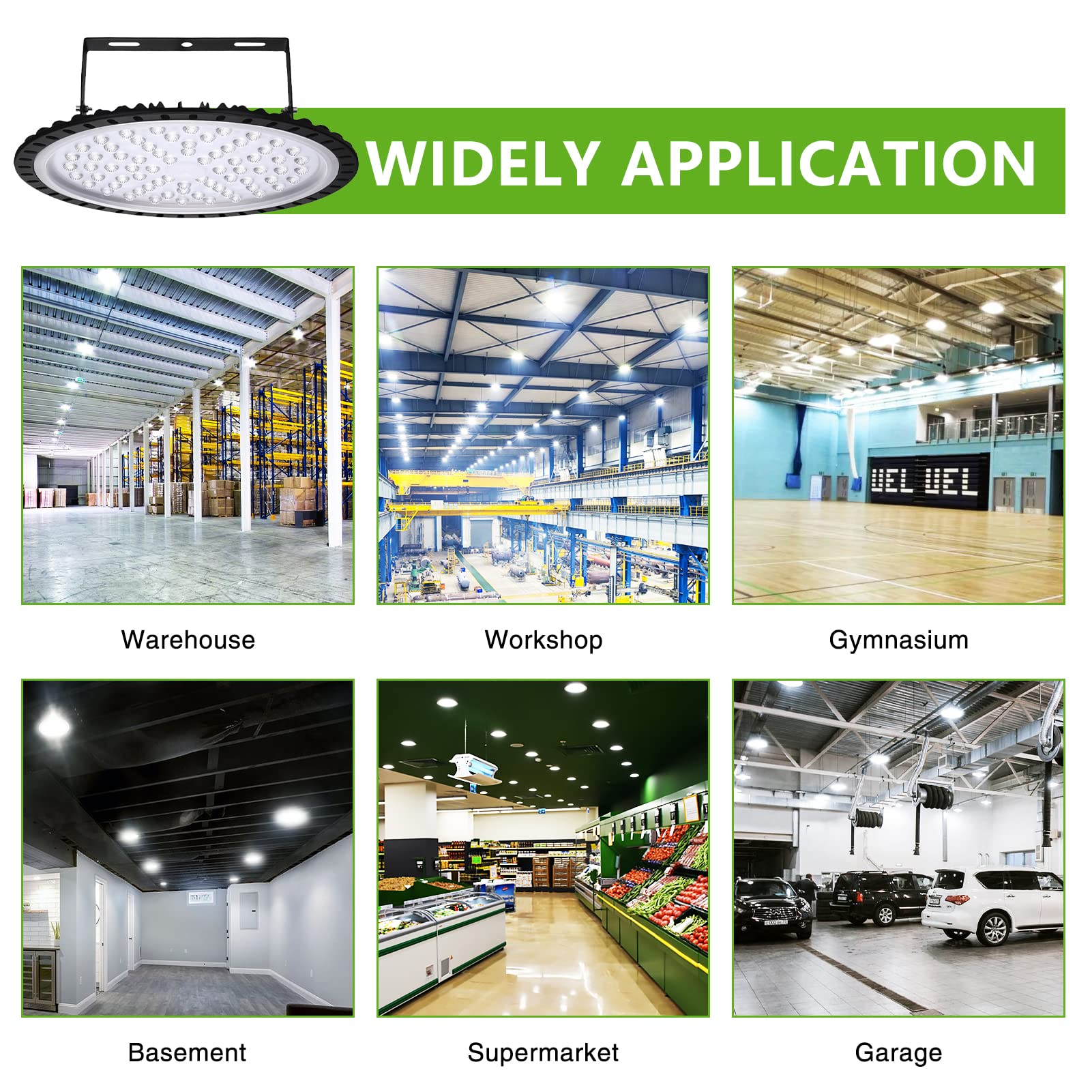 Viugreum 10 Pack 300W UFO LED High Bay Lights 30000LM 6000K-6500K Daylight White Ultra Thin LED Warehouse Lighting — view 6