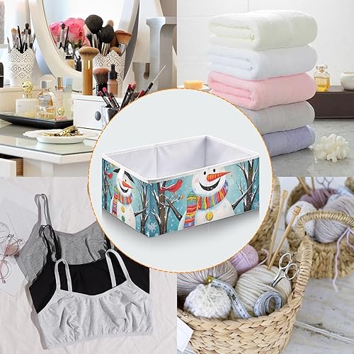 Miniatura 4 de Christmas Snowman Winter Bird Cube Storage Bin Fabric Storage Cubes Foldable Storage Box Large Closet Organizers Baskets Containers for Shelves Home