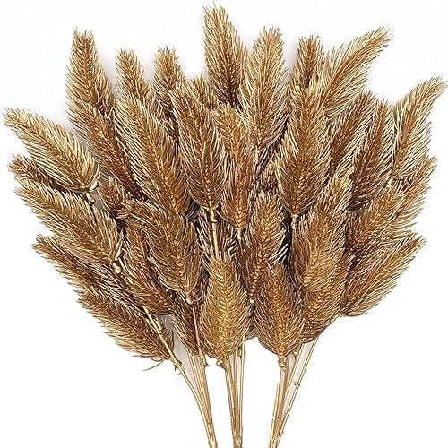 Vista 11 de CATTREE Plantas artificiales de ramas de hojas doradas para decoración de Navidad, 30 pulgadas de alto, paquete de 2 arbustos falsos de imitación