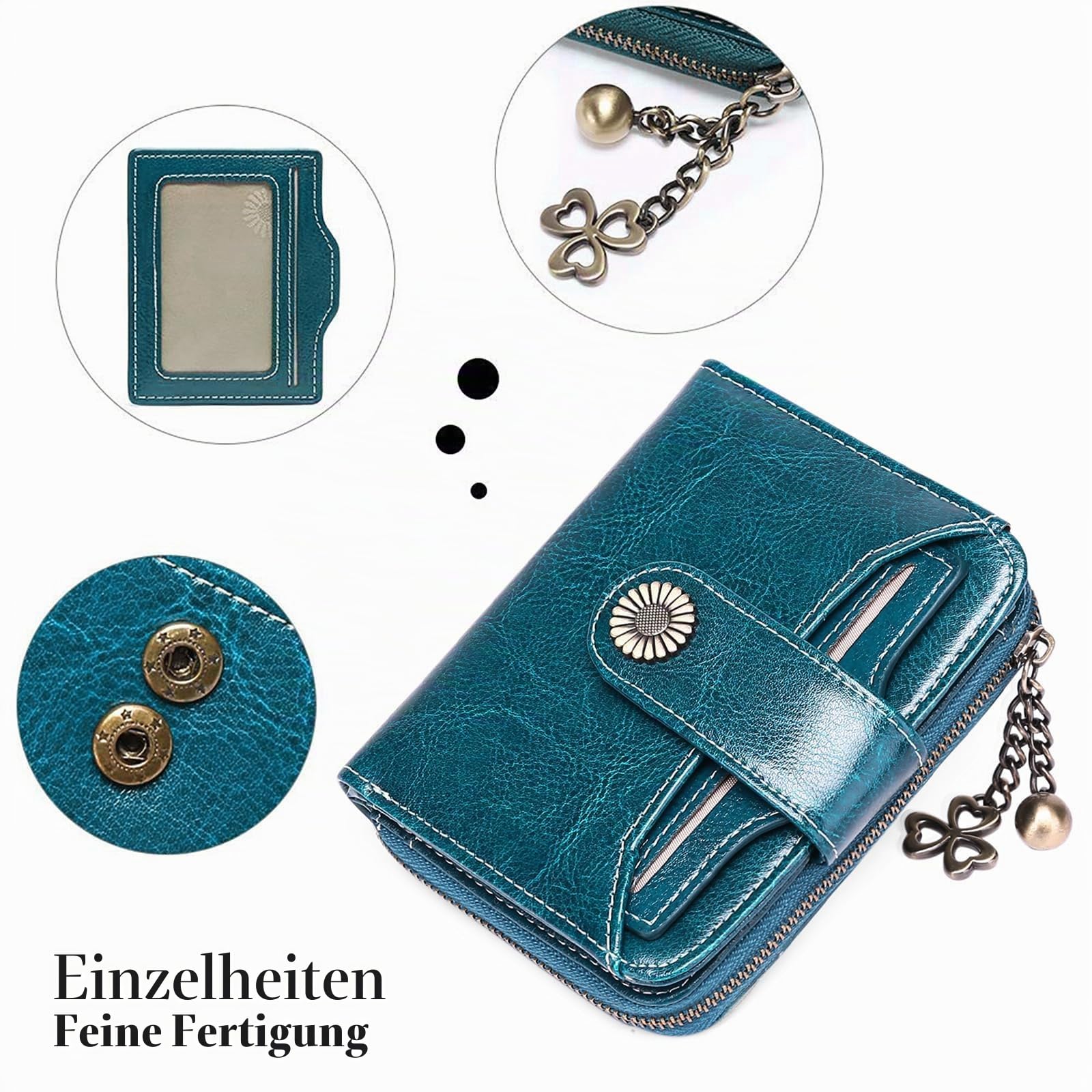SENDEFN Geldbörse Damen Klein,Geldbeutel Frauen Leder, mit Münzfach Kleines Zipper Brieftasche Kartenhalter mit RFID Blocker