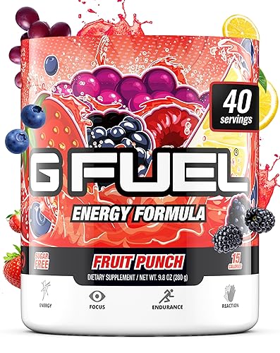 G Fuel Fruit Punch Energy Drink Powder, Pre Workout Caffeine Mix for Gaming, Sugar Free Focus Amino, Vitamin + Antioxidants, 9.9oz (Fruit Punch, 40 Servings) - Fruit Punch