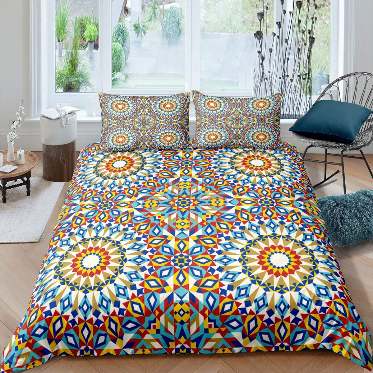 Loussiesd Copriletto bohémien per letto 200x200cm, decorazione etnica
