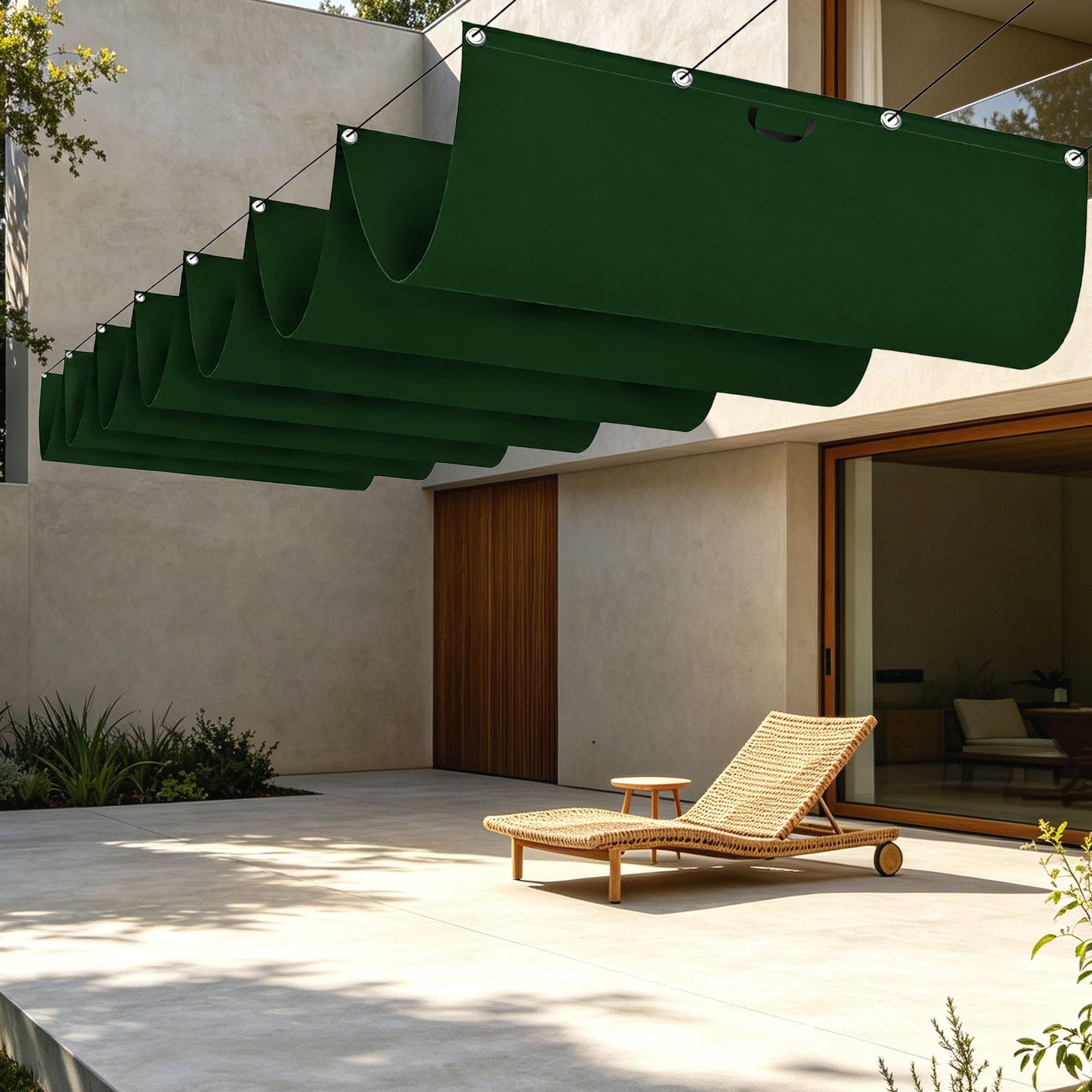 Voile ombrage rétractable vague 500 x 850 cm protection UV extérieur terrasse jardin