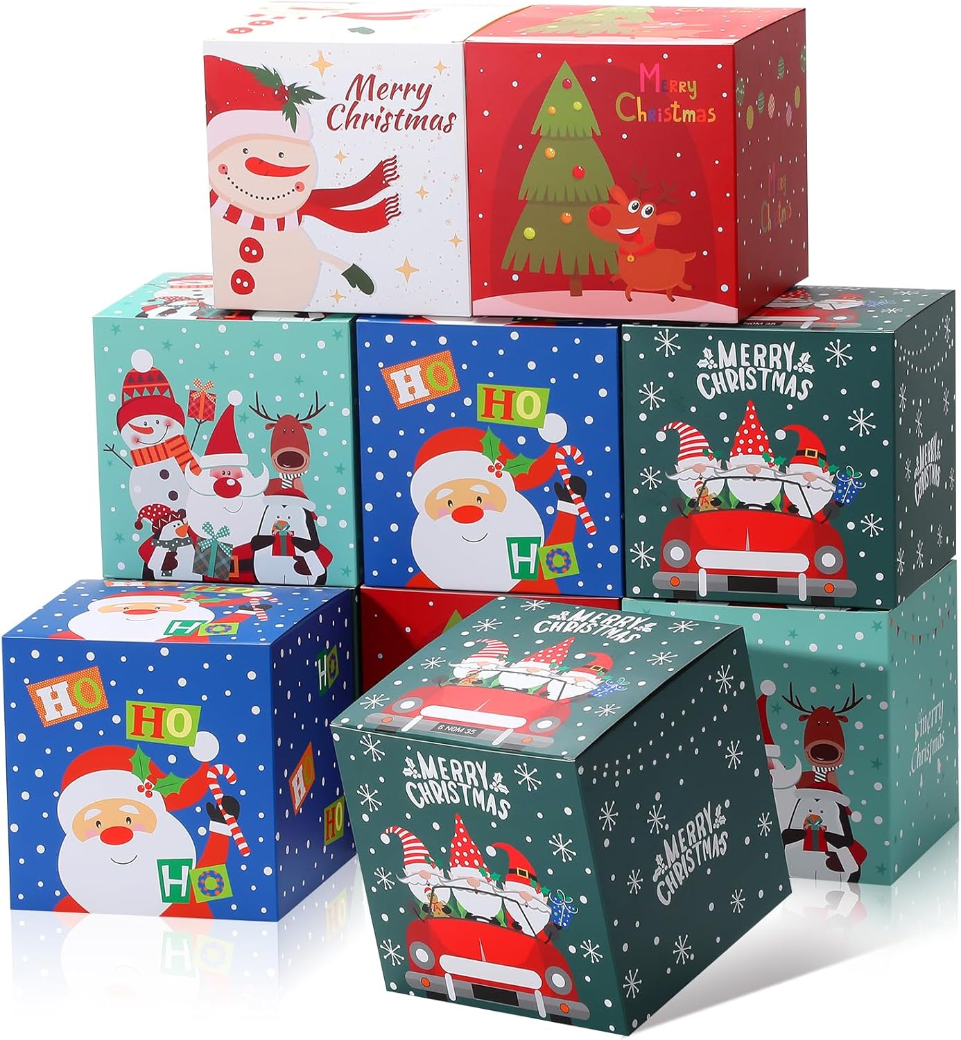 COTOPHER 20 Pcs Christmas Gift Boxes, 5" x 5" x 5" Xmas Candy Boxes for Gift Giving, Paper Treat Ornament Gift Box Decorative Christmas Goodie Box for School Home Holiday Party Favors Supplies 5x5x5inch