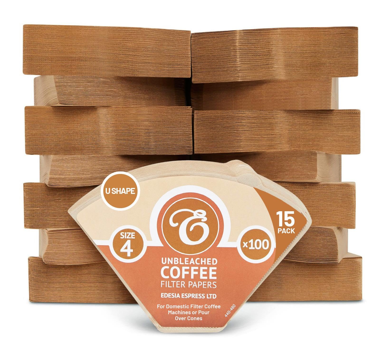 EDESIA ESPRESS – 1500 Kegelförmige Kaffeefilter aus Papier – Kaffeefilter Nr.4 für Manuelle Kaffeemaschine, Pour-Over und Sanftes Brühen – Größe 4 Braun