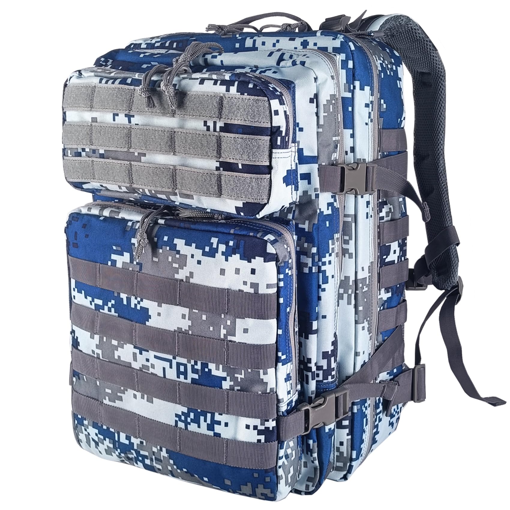 HEMSO Militär Rucksack Herren,45L Groß Rucksack Wasserdicht Outdoor Assault Survival Wanderrucksack Herren, Taktischer Backpack Geeignet für Jagd,Camping und Andere Outdoor-Aktivitäten (Blautarnung)