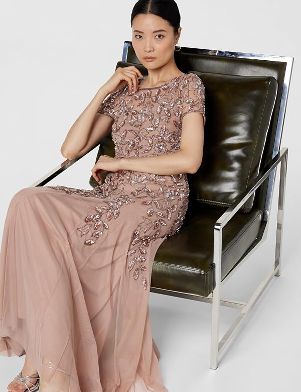 Adrianna Papell Women's Floral Beaded Godet Gown, Rose Gold, 16 by Adrianna Papell - Image 2