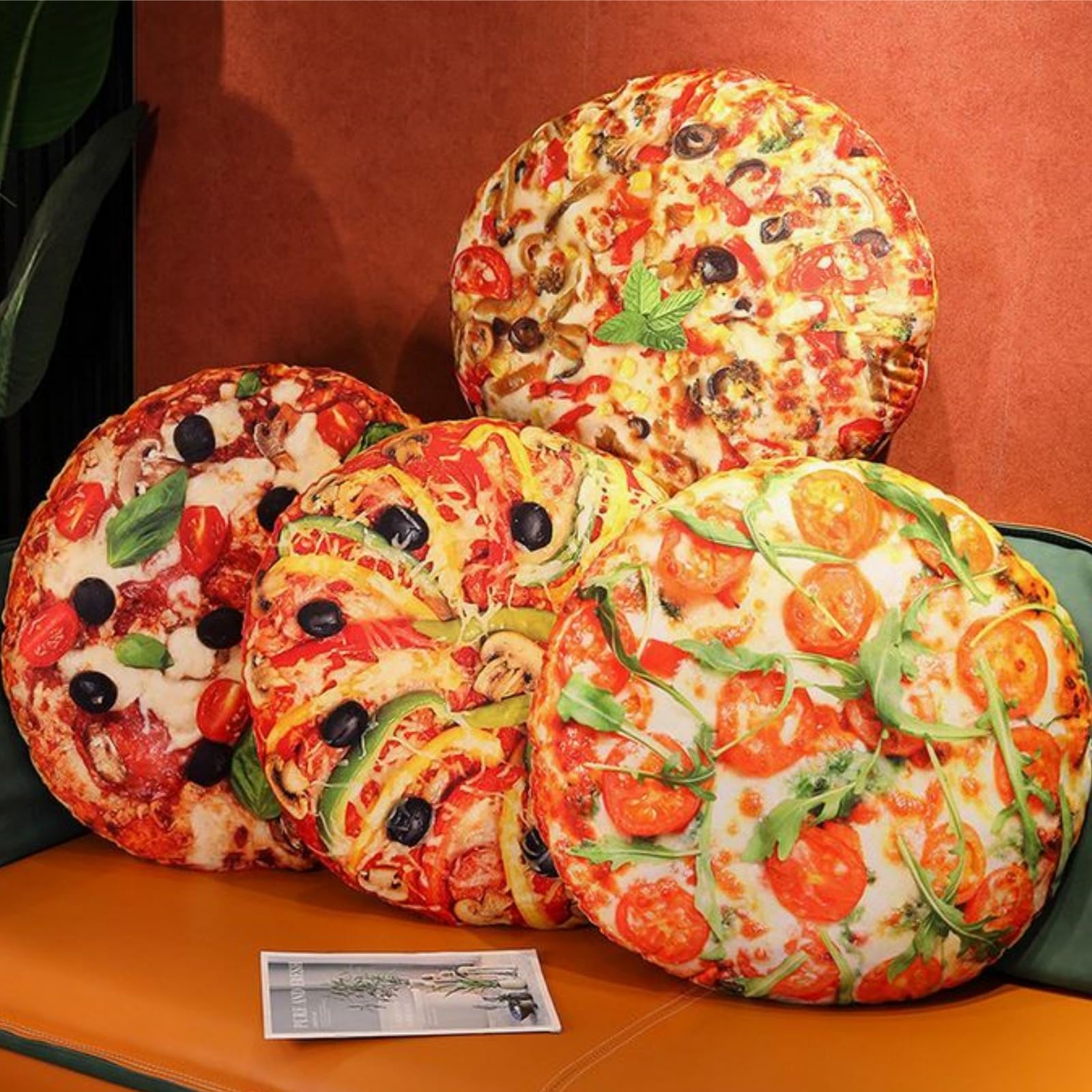 OUKEYI Pizza Shaped Plush Pillow, 40 cm Round, Black and White, Indoor Decorative Accent - Image 3