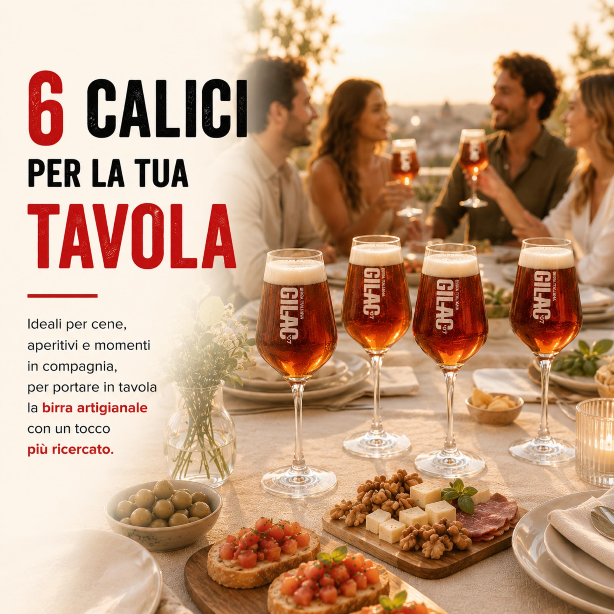 Gilac bicchieri birra in vetro, set 6 beer glass serigrafati, bicchieri da birra artigianale per degustazione, aperitivi, cene o bicchiere birra regalo.