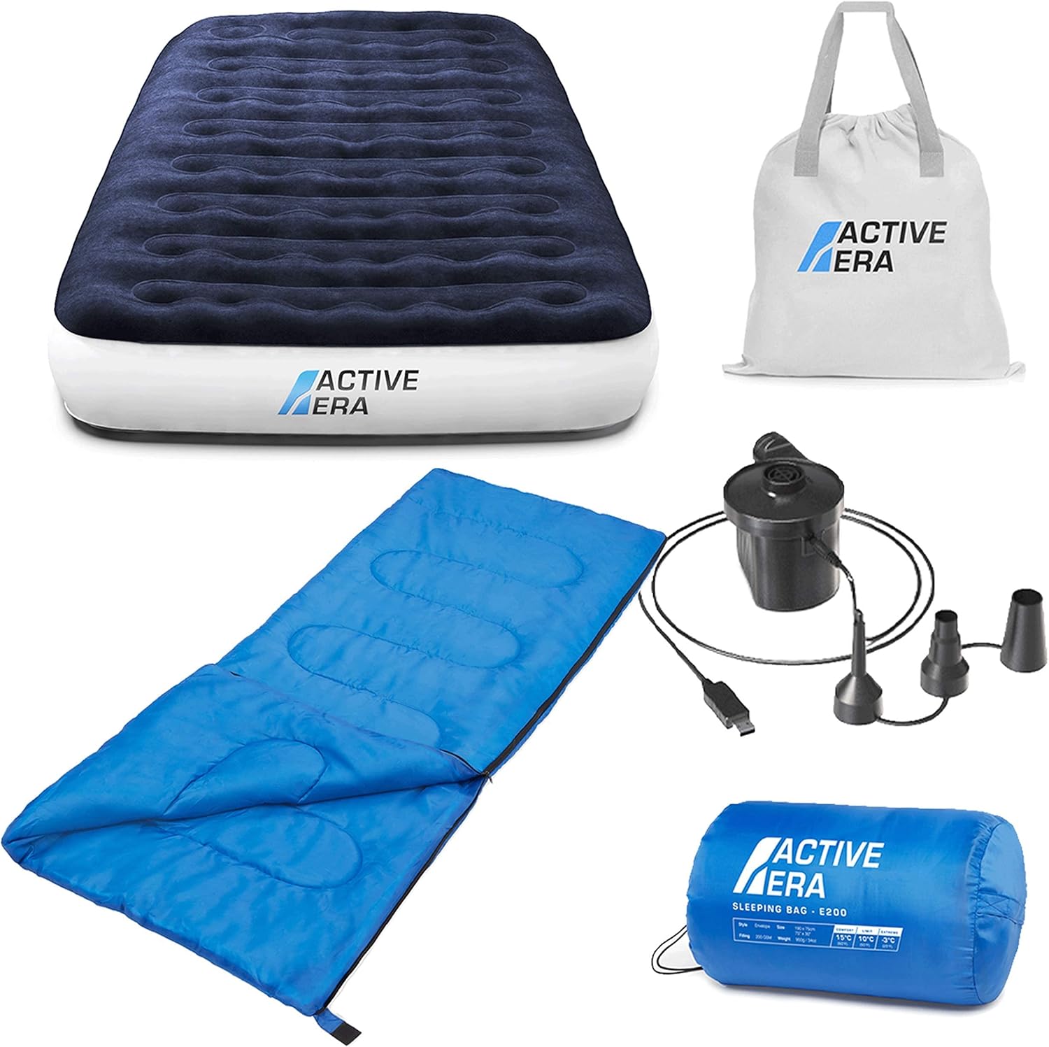 Active Era Luxury Camping Air Mattress Twin Single Sleeping Bag for Indoor and Outdoor Use