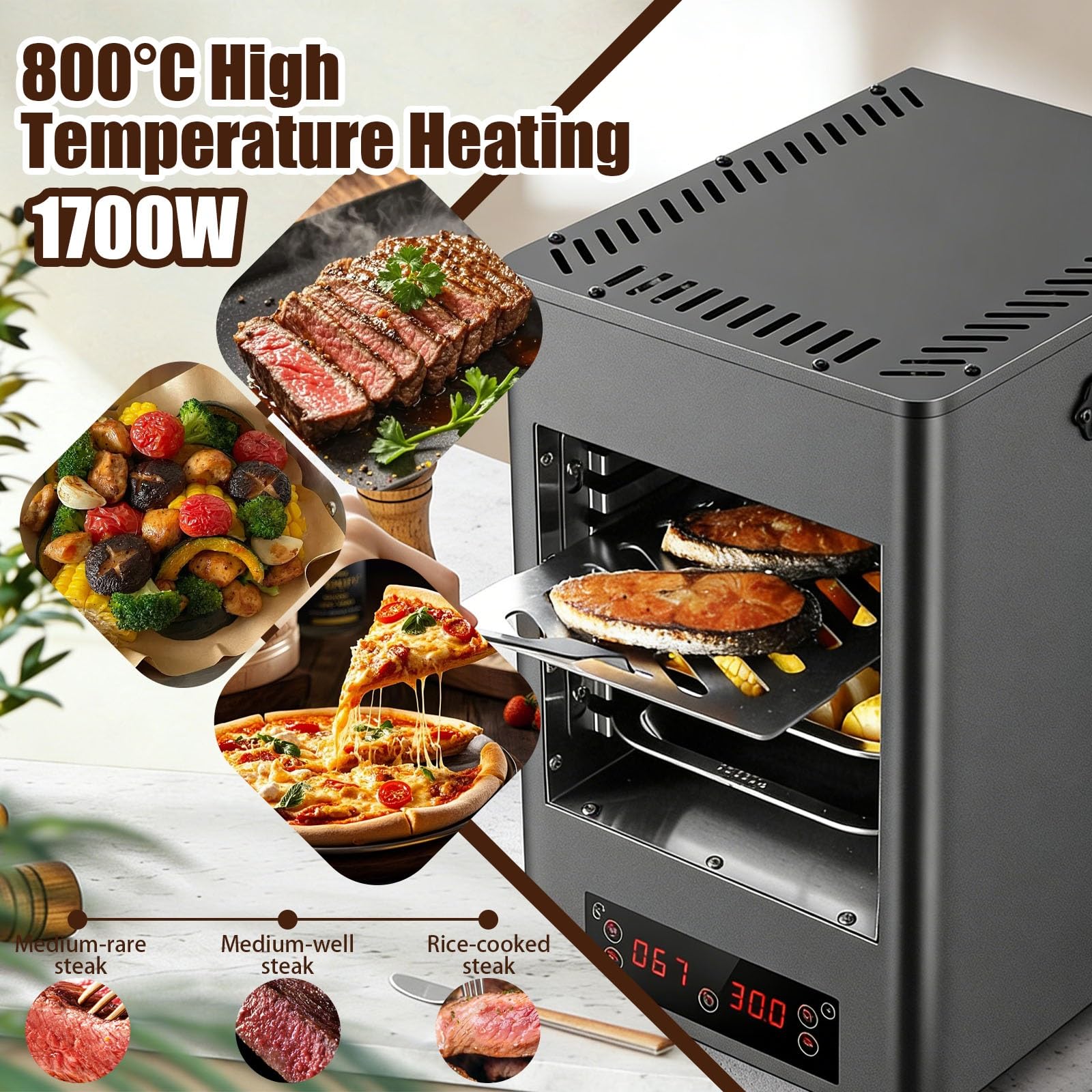 Przenośny Grill Elektryczny i Grill do Mięsa na BBQ, 1700W, Grill Elektryczny o Wysokiej Mocy, Idealny na Wyjazdy i Spotkania(Gray)