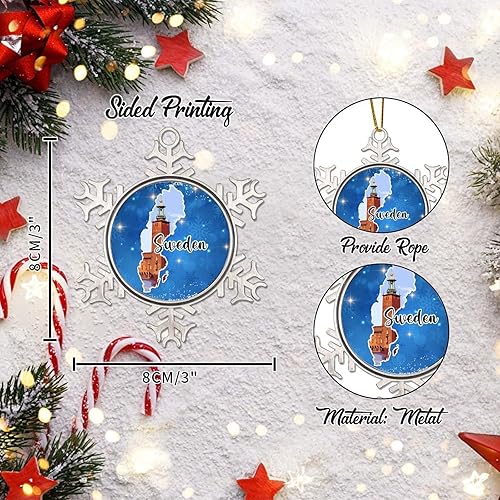 Miniatura 2 de Suecia Paisaje urbano Árbol de Navidad Colgante Ornamento Bandera de Suecia Decoración de Navidad Recuerdo Ciudad Recuerdo Regalo Copo de Nieve