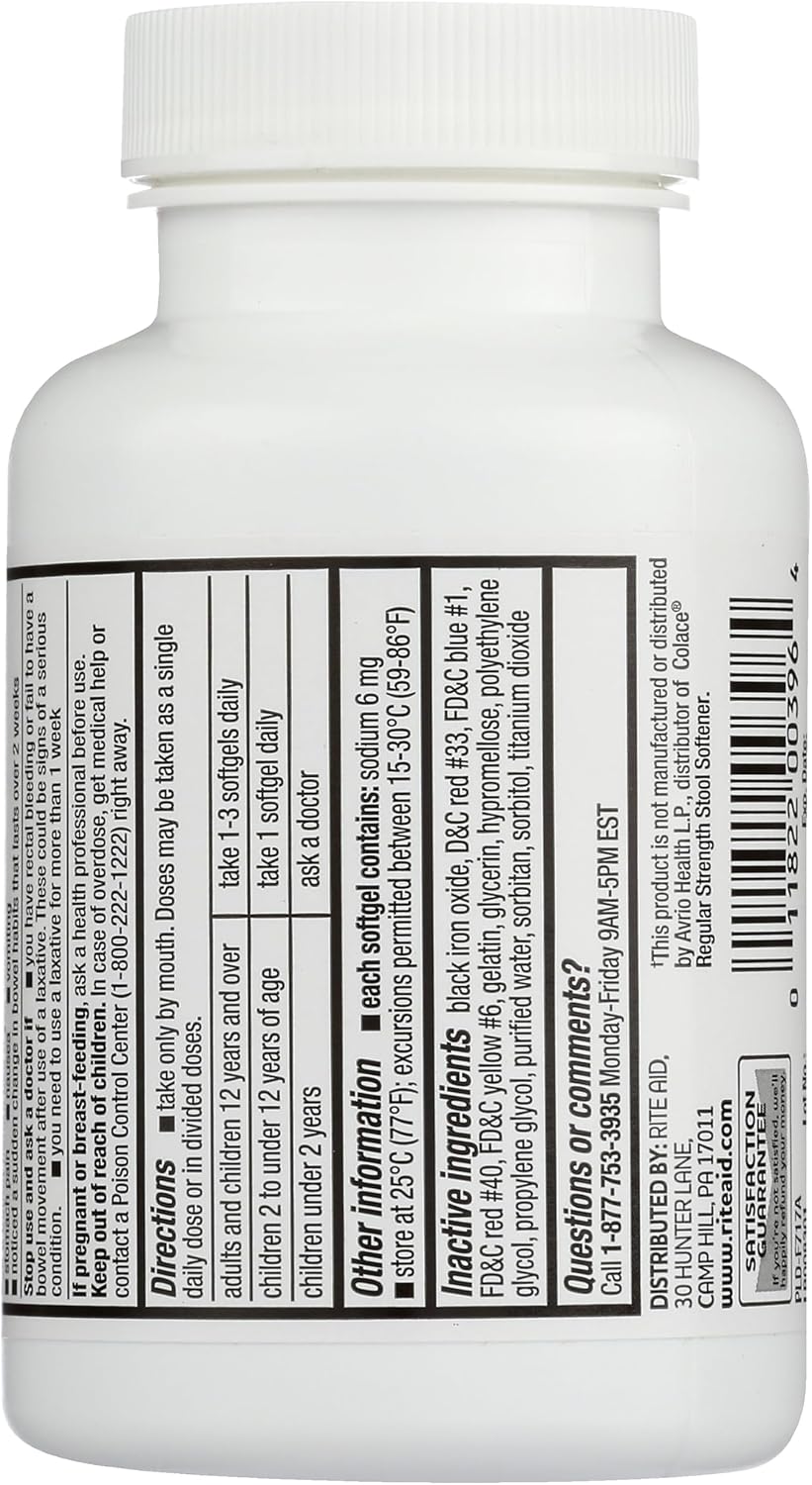 Rite Aid Col-Rite Stool Softener Capsules, 100 mg - 250 Count - Stool Softeners Capsules - Stool Softeners - Laxatives for Constipation