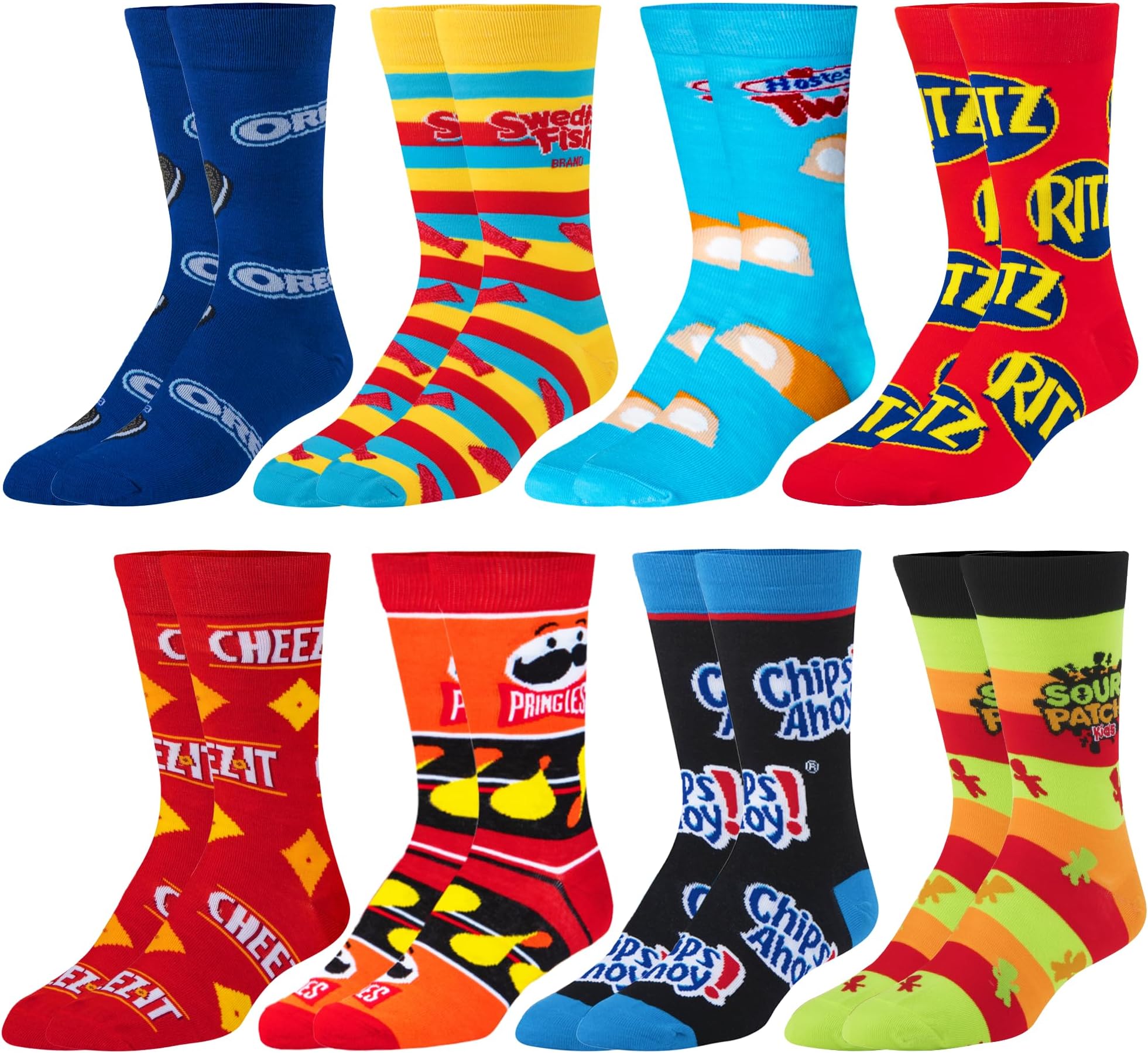 –Snack Food Value Bundle – 8-Pack Novelty Crew Socks Gift Set Large Sizes for Men and Women, Soft & Comfortable