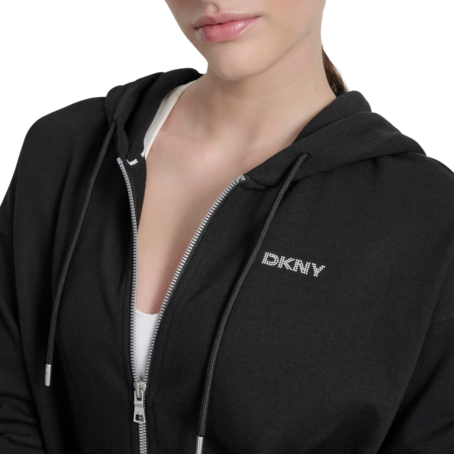 DKNY womens Mini Stud Logo Full Zip Hoodie Sweatshirt - Image 6