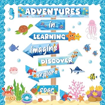 Let The Adventure Begin Bulletin Board Set Under The Sea Cutouts Decoration for Classroom Ocean Theme Motivational Sign for Kids Lets Explore Voyage Cutout for Students Back to School Wall Decor