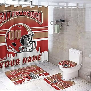 Custom 4PCS San Francisco Shower Curtain Set for Bathroom Personalized Name and Number Shower Curtain Bath Mat Toilet Mats for Women Men Teenager Boys 72 Inch X 72 Inch