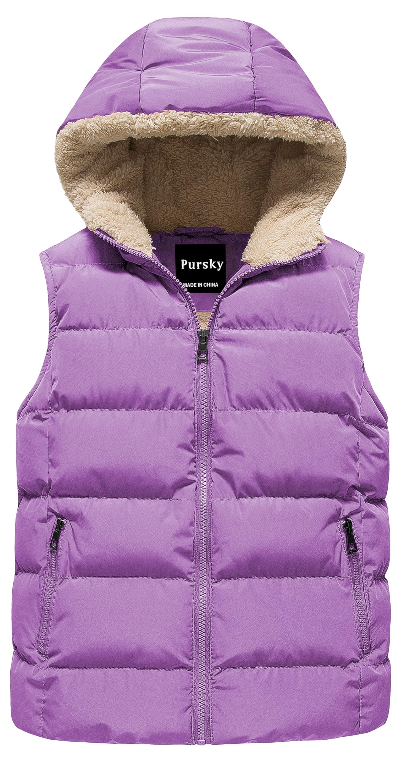 Pursky Girl's and Boy's Hooded Warm Puffer Vest Outerwear Soft Flannel Lined Insulation Waistcoat