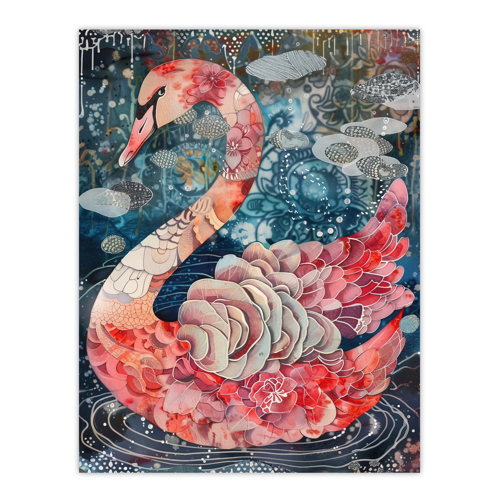 Artery8 Abstract Pink Flower Swan Artwork Enchanted Lake Living Room Extra Large XL Wall Art Poster Print