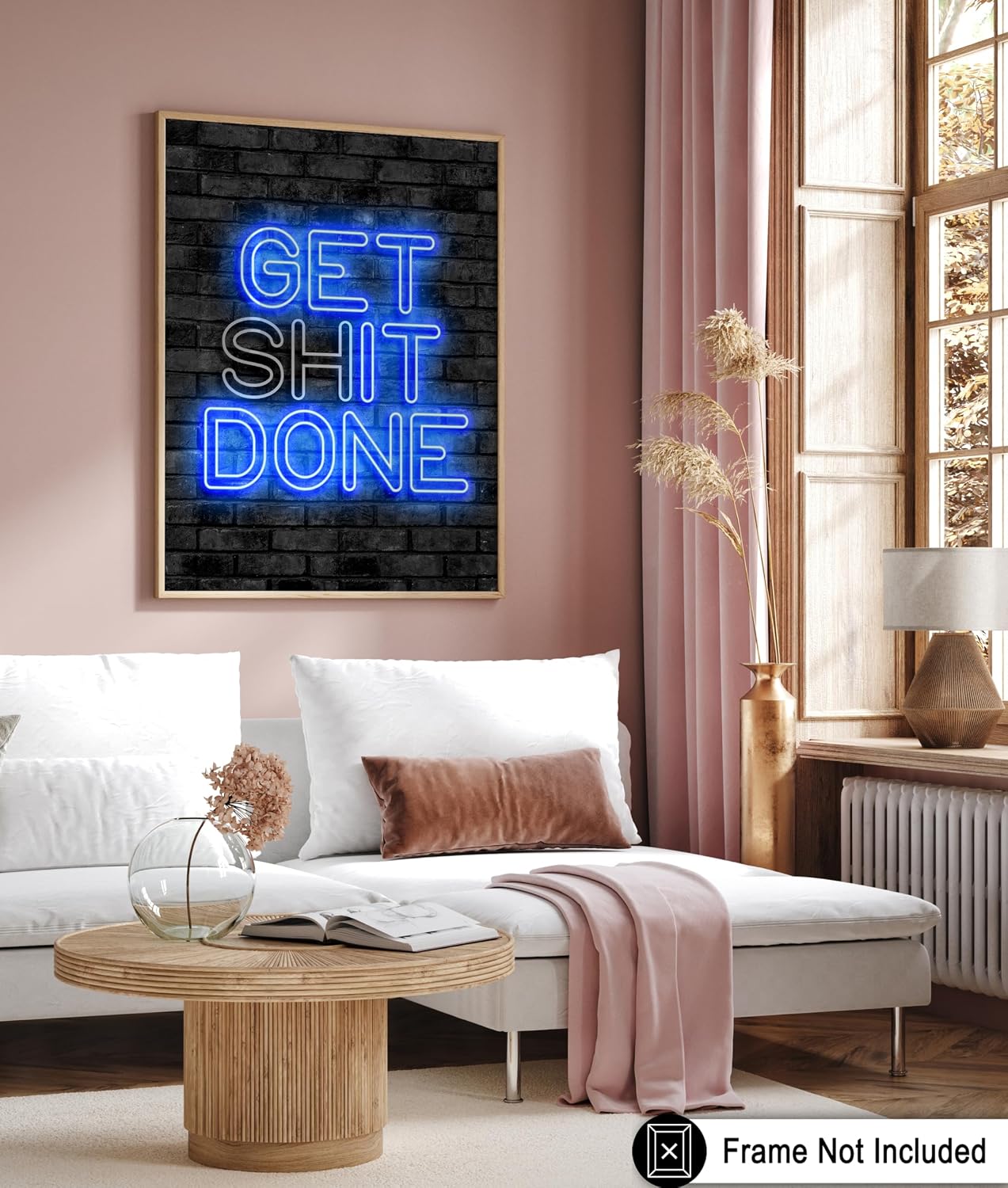 Poster Master Get Shit Done Print - Motivational Poster - Trendy & Neon Art - Housewarming Gift for Men & Women - Inspiring Decor for Bedroom, Living Room or Office - 8x10 UNFRAMED Wall Art