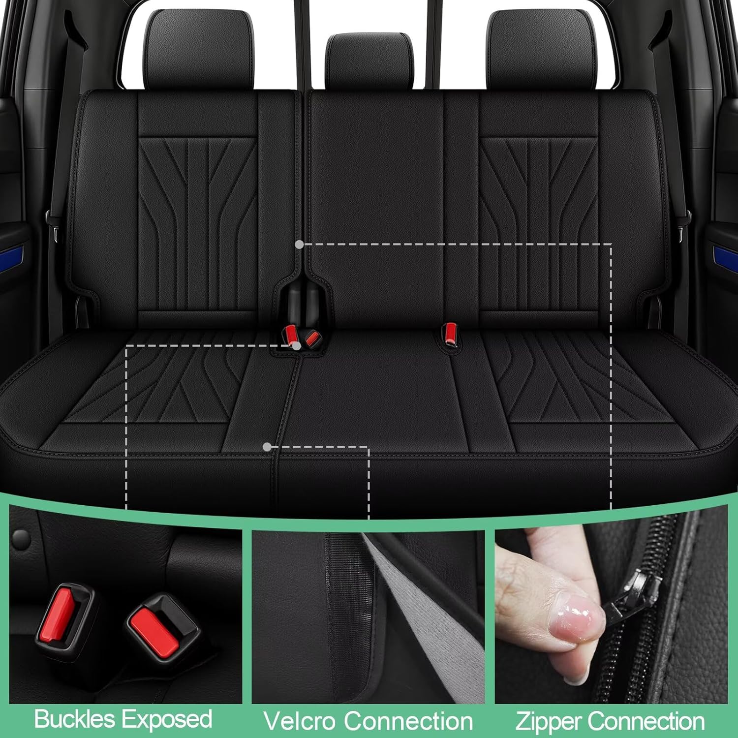 YORKNEIC Custom Fit for Toyota Tacoma Seat Covers 2024-2025 2026 Double Extended Crew Cab Waterproof Car Seat Cover Faux Leather - Airbag Compatible Seat Cover (5 Seats, Black)