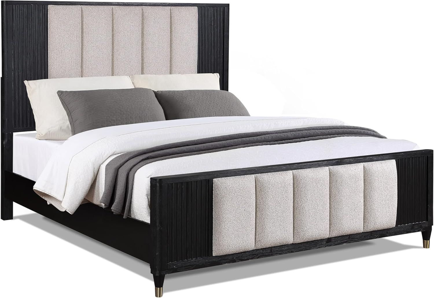 1pc Black Queen Upholstered Panel Bed Upholstered Headboard Footboard Metal Legs Protection Wooden Bedroom Furniture GJ792