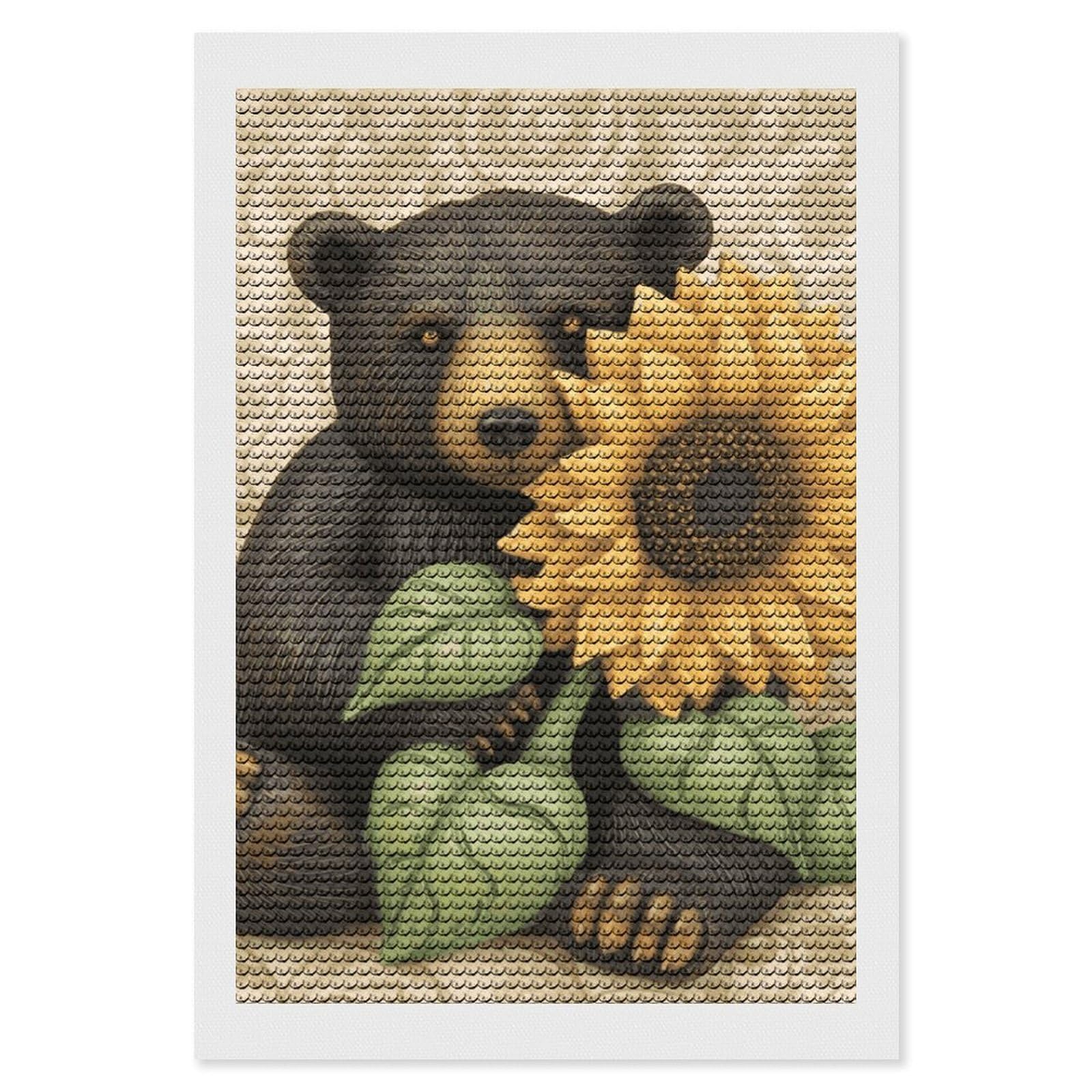 DWVTSLH Sunflower and Bear Diamond Painting Kits for Adults, Personalized Diamond Photo Art Full Drill, DIY 5D Diamond Art Painting Kits for Beginners, Home Wall Decor 8"x12"