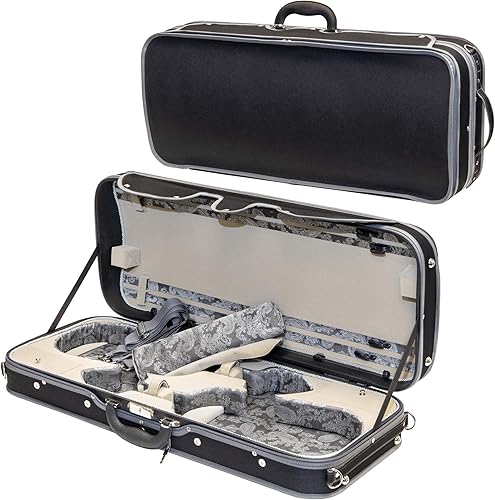 MI&VI - Estuche profesional para violín doble de carcasa rígida 44 (tamaño completo) Interior de seda de lujo  Madera dura  Forma oblonga  Correas