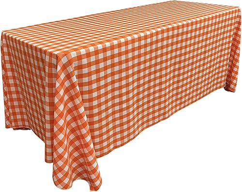 Miniatura 1 de Mantel rectangular a cuadros de 90 x 108, 90 x 120, 90 x 132, 90 x 156 pulgadas (varios colores disponibles) (90 x 156, naranja y blanco)