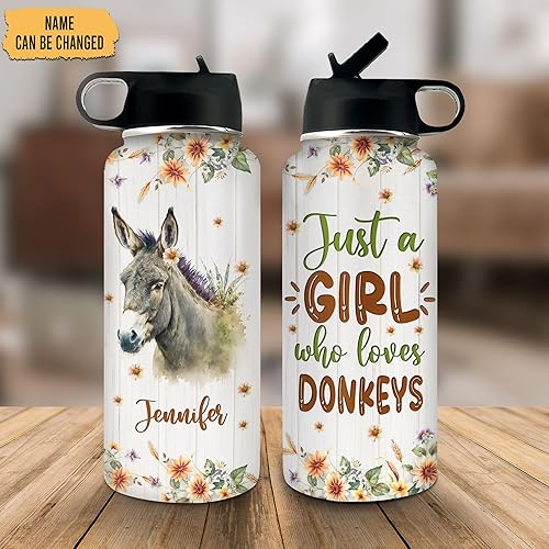 Miniatura 2 de Hyturtle Regalos personalizados para los amantes de los burros  Just A Girl Who Loves Donkeys - Botella de acero inoxidable de 18 onzas y 32 onzas