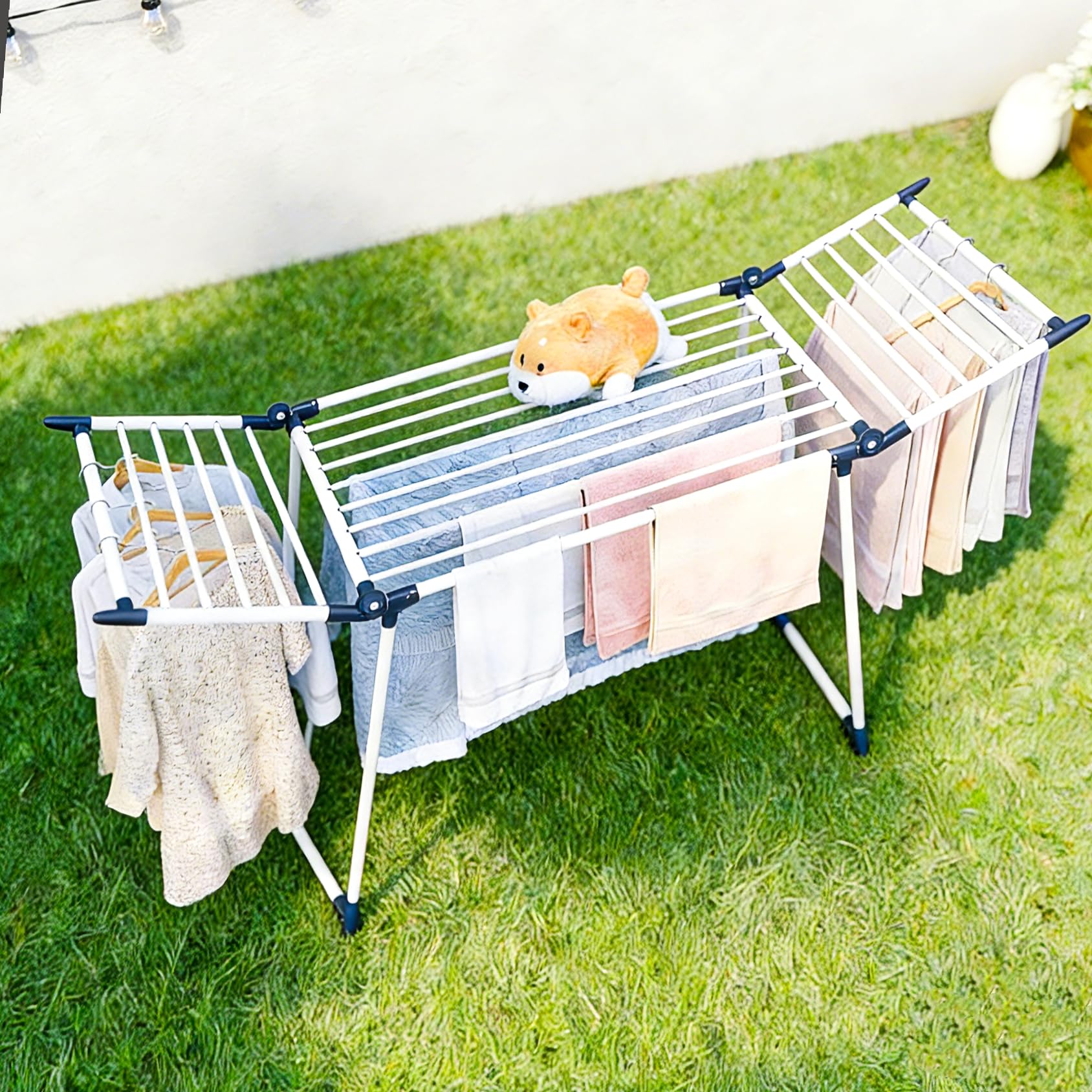 SYKIARIOL Étendoir à Linge Intérieur Pliable - Séchoir à Linge Intérieur sur Pied Pliable, Etendoir Linge Solide et Inoxydable - 175 x 105 x 60 cm - pour vêtements, Serviettes et draps(Blanc)