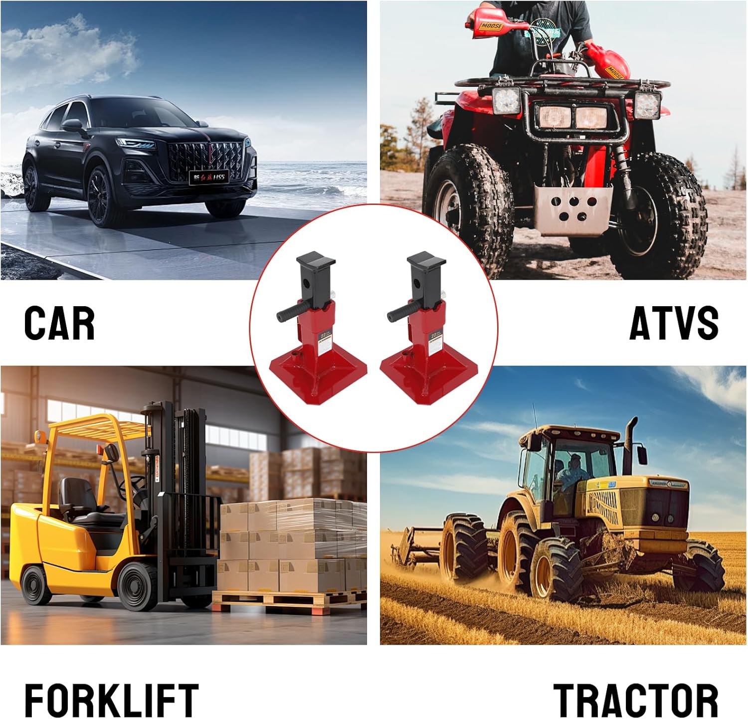 Heavy Duty Pin Type Car Jack Stands with Lock Adjustable Height to 19.75" Fit for Supporting Car SUV, Truck, Pick Up, Trailers and Equipment，22 Ton (44,000 lb) Capacity, Red, 1 Pair