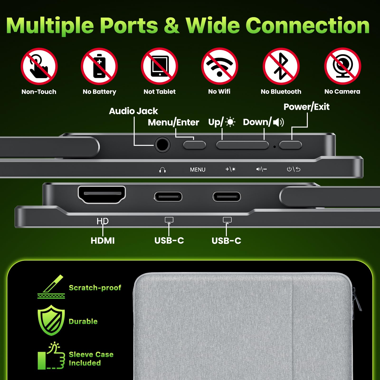 Upperizon Portable Monitor 18.5 inch 2K QHD 120% sRGB 120Hz IPS HDR HDMI USB-C Travel Monitor for Laptop MacBook PC Surface PS5 Xbox, Large External Display with Kickstand & Speakers, VESA Compatible image 8