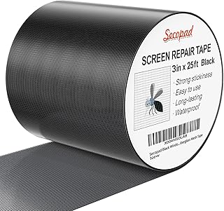 Black Window Screen Repair Tape, 3IN X 25FT (300IN) Screen Repair Kit for Windows or Doors, Strong Adhesive Patch Kit Fiberglass Mesh Tape
