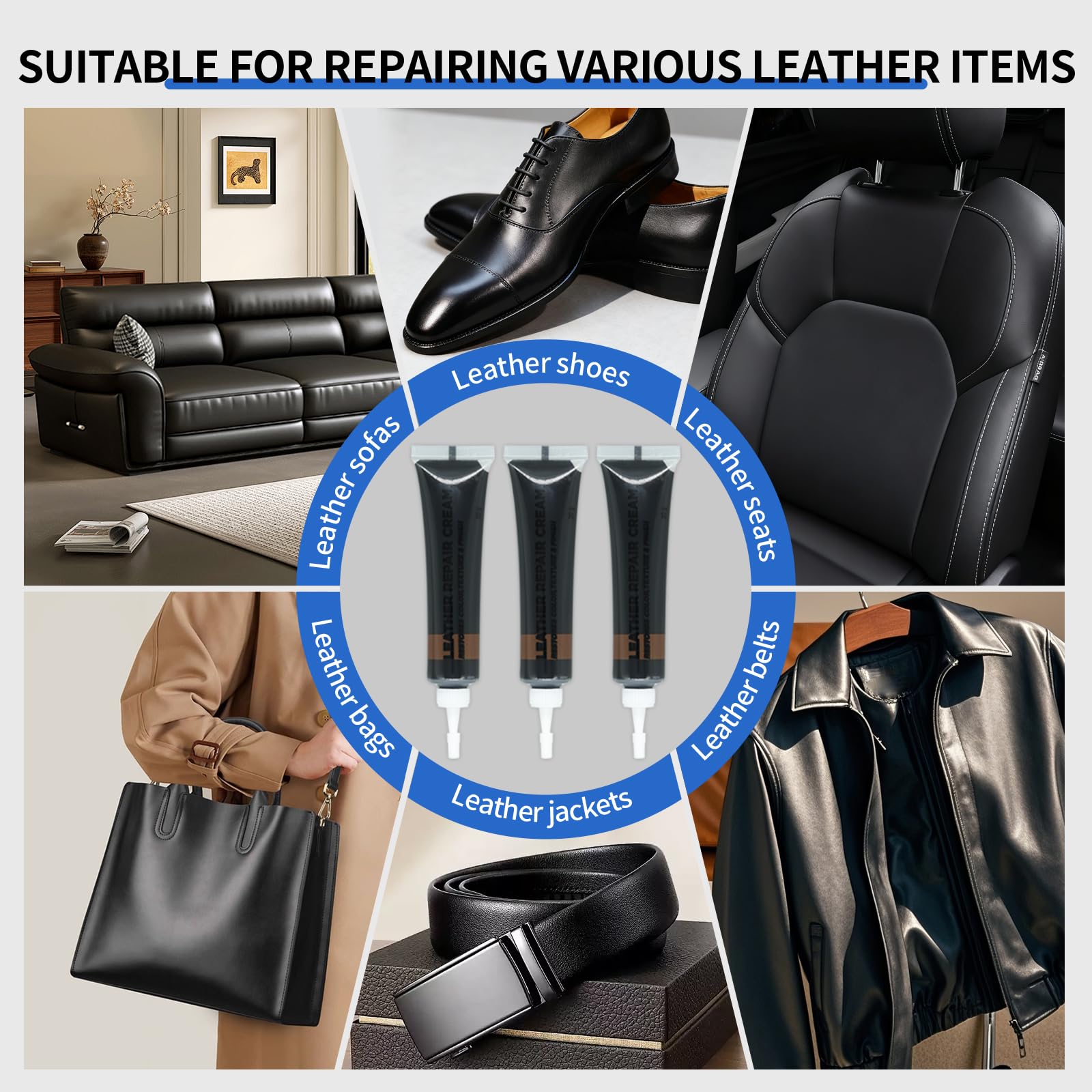 Cuero Liquido Reparador Negro 60g, Reparador Cuero, Reparador de Cuero, para Reparar Arañazos, Agujeros y Decoloración en Asientos de Coche, Sofás, Bolsos, Zapatos