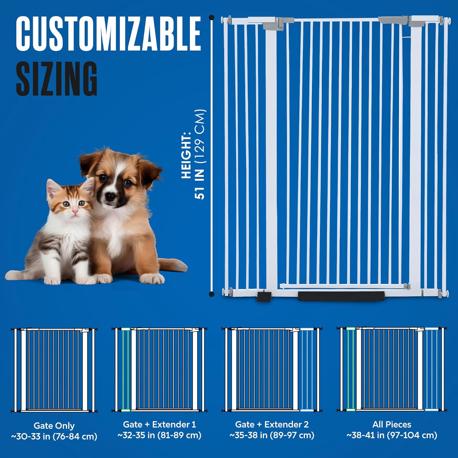 Houseables Cat Gate for Doorway, Tall Cat Gate, Kitty Fence, Barrier, Extra Tall, Pets, Hallway, Door, Climb Proof, Safety, Indoor, Dog, White, 51” High, 30 - 41 Inches Wide, No Drilling