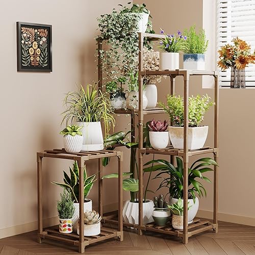 Bamworld Soporte para plantas colgantes de interior, estante grande para plantas al aire libre, para múltiples plantas, decoración bohemia para el