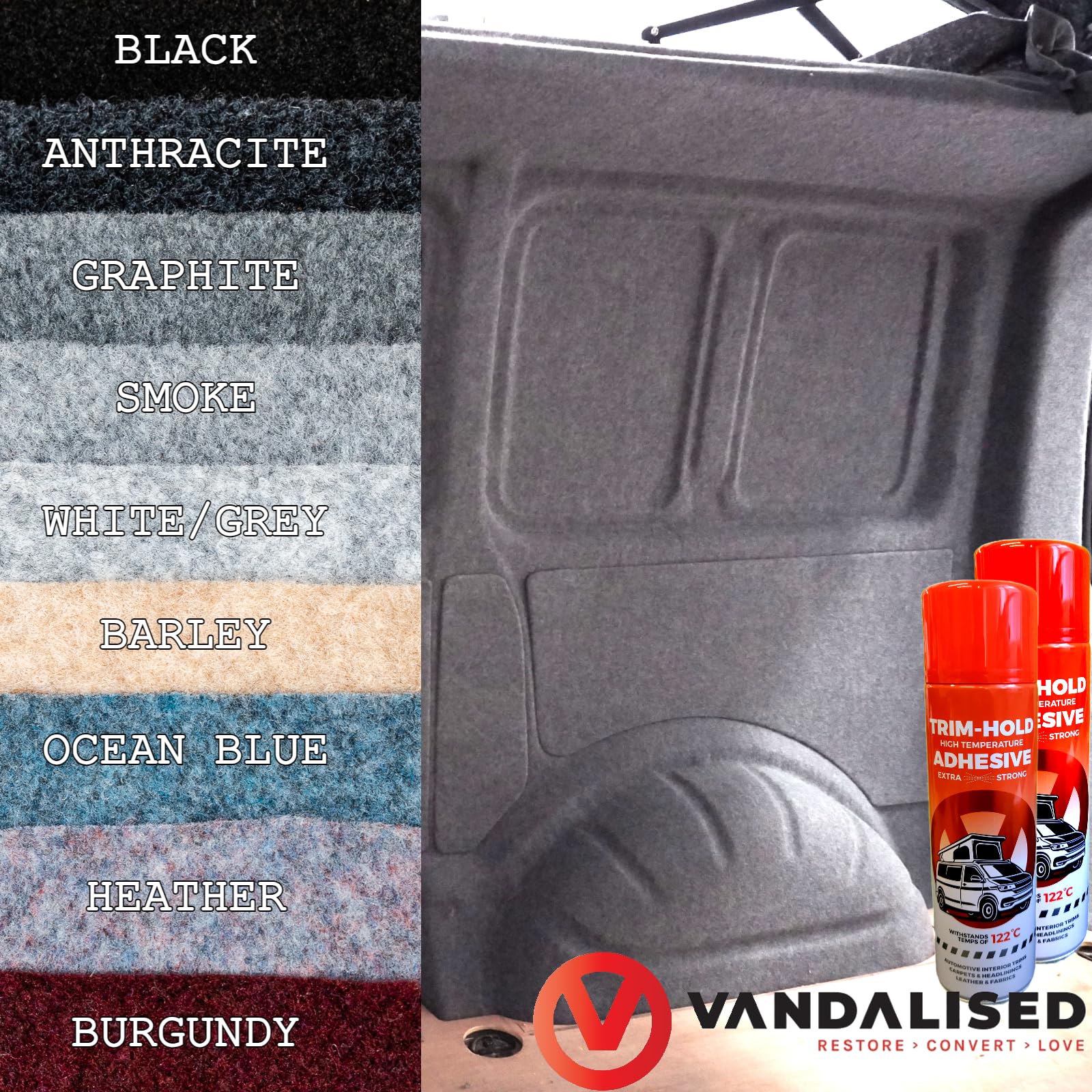 Vandalised- 4 Way Stretch Carpet Lining – for Camper/Van/Caravan - 9 Colours, Various Lengths with Glue (2:Anthracite, 3meter x 2meter 3xGlue) - 2