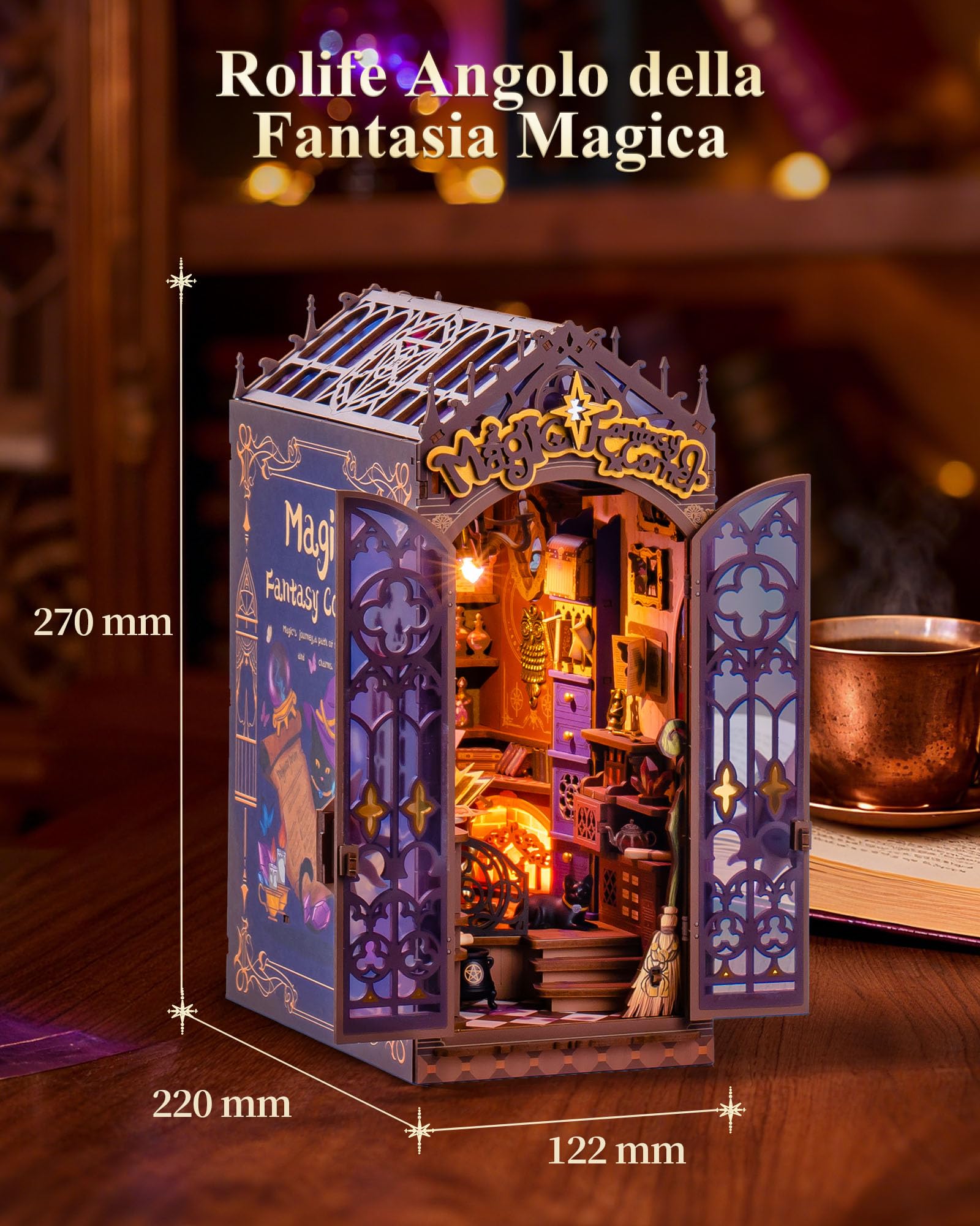 Rolife Book Nook Kit Miniature da Costruire DIY Booknook Rincón de Fantasía Mágica 3d Puzzle Legno con Luci Decorazione Libreria Casa Modellismo da Costruire Adulti Diorama Modellismo
