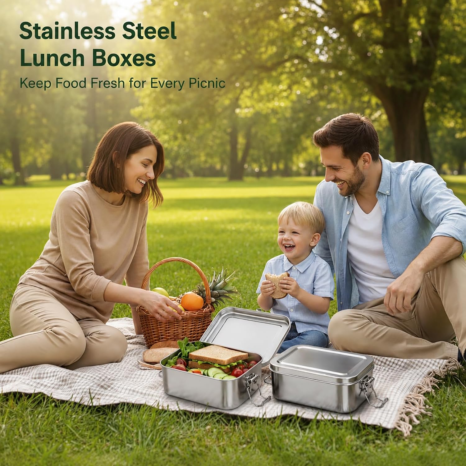 Jeffbaubl 4 Pcs Stainless Steel Bento Box, 550ml Metal Lunch Box, Food Storage Containers with Lockable Clips, Leak-Proof Lunch Container for Work, Picnic, Camping, Dishwasher Safe