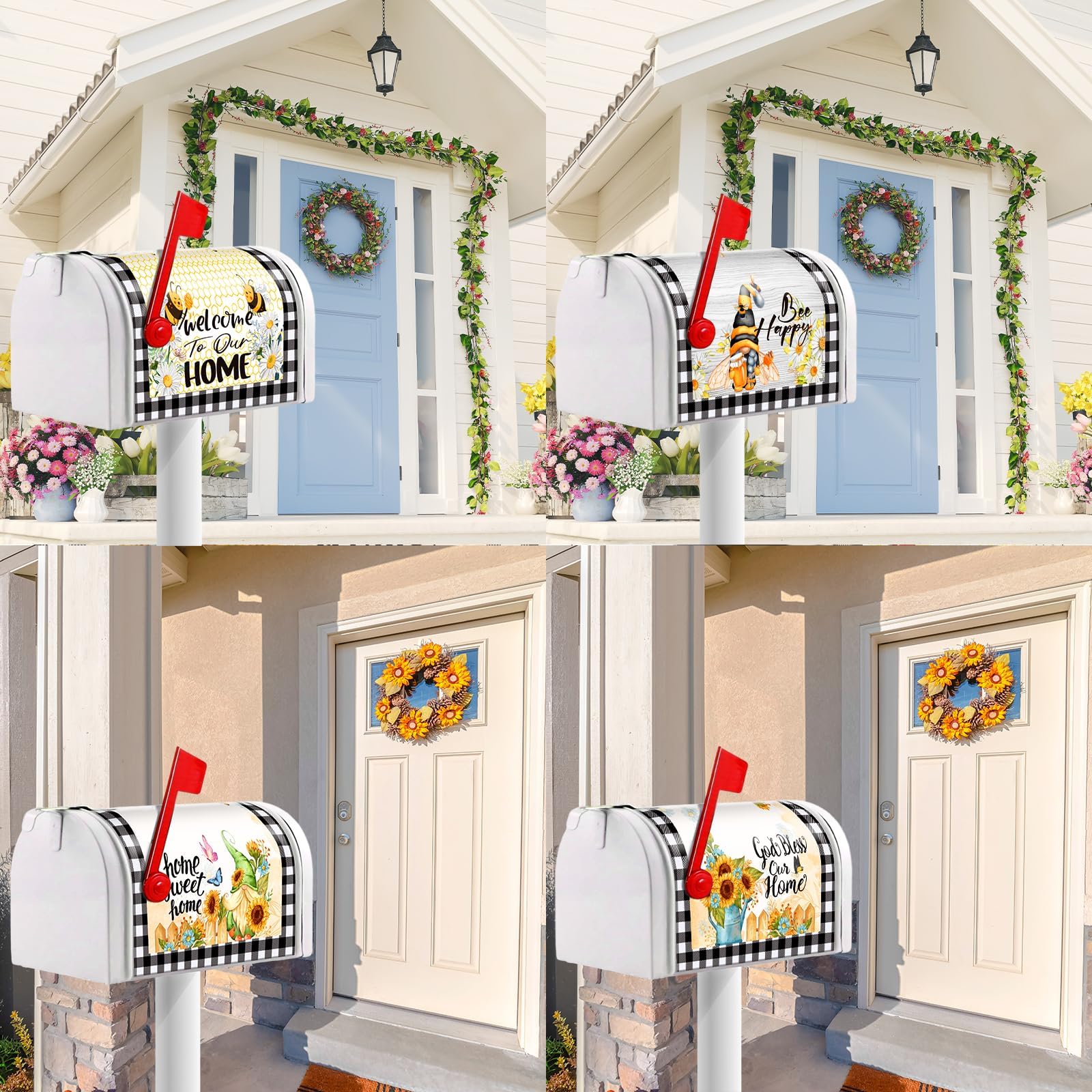 Zonon 4 Pcs Spring Summer Mailbox Cover 21" x 18