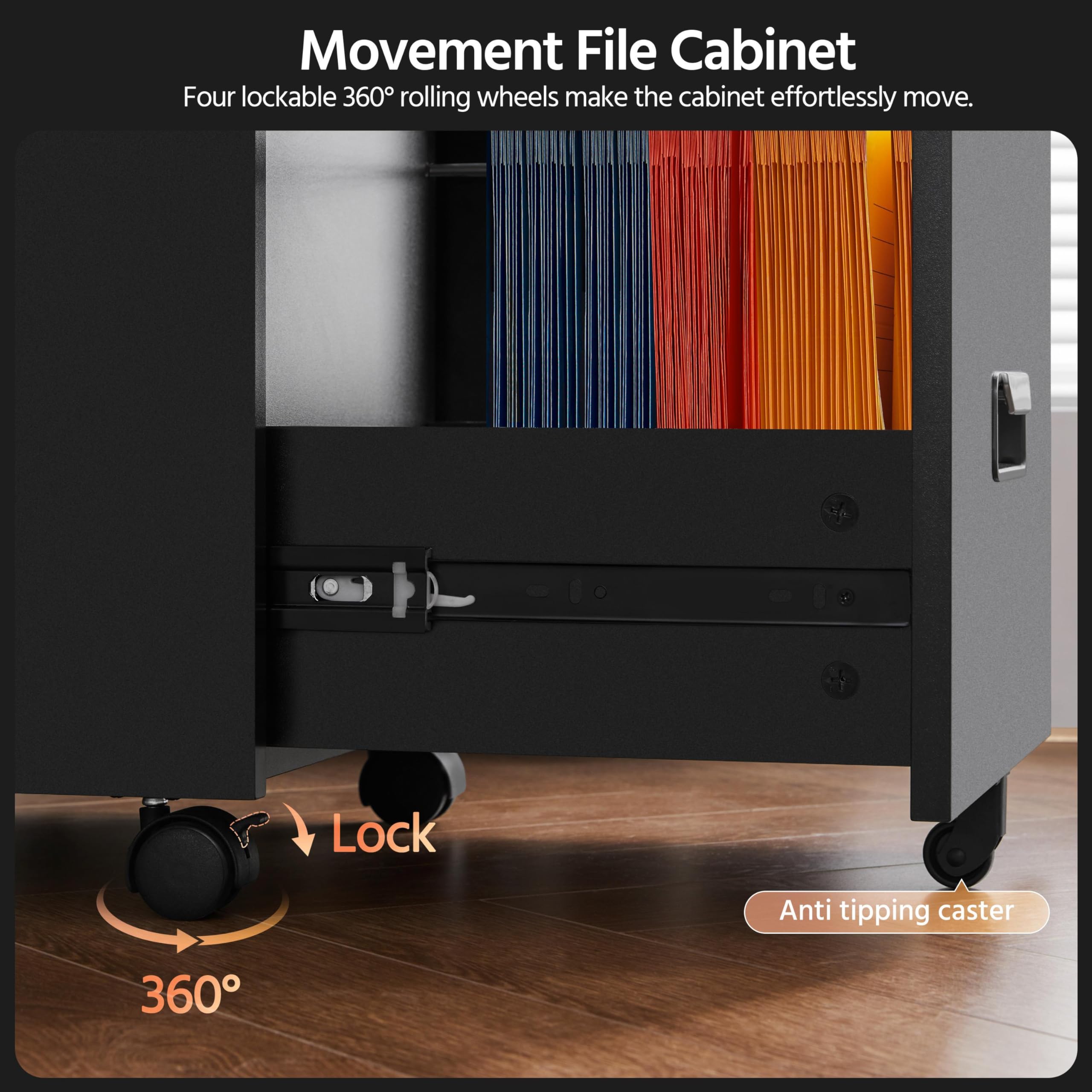 Yaheetech Cassettiera da scrivania con ruote, cassettiera da ufficio con 2 cassetti, serratura raccoglitore estraibile, mobile da ufficio, per cartelle/A4 40 x 40 x 65 cm, nero