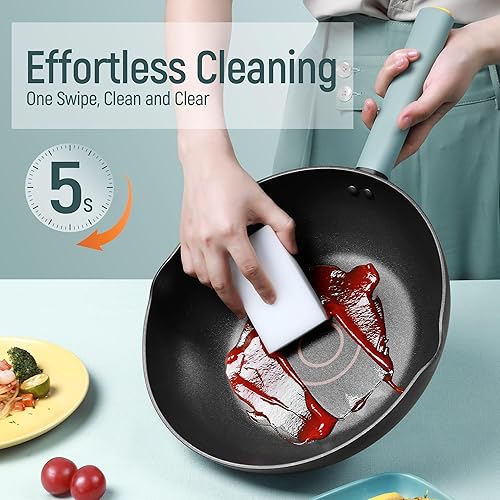 Miniatura 5 de Ollas y sartenes antiadherentes, juego de 8 piezas de utensilios de cocina azul glaciar con tapas, juego de cocina con borde de tapa de silicona a