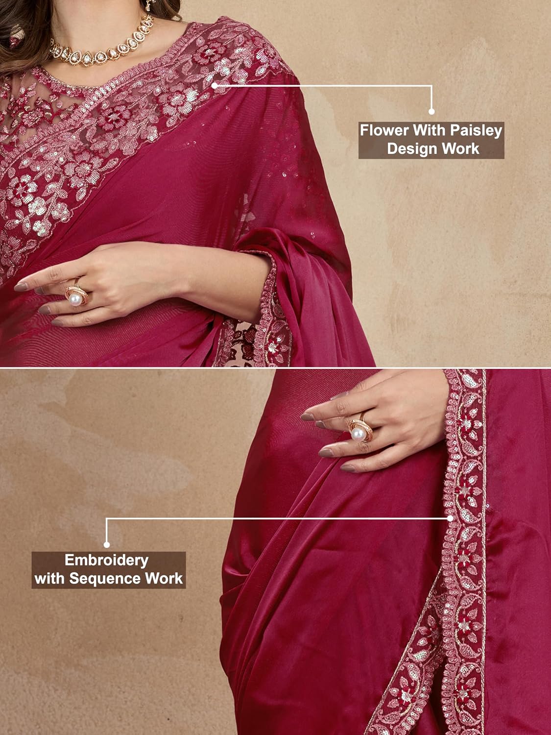 TRENDMALLS Women's Silk Embroidered Heavy Border Saree With Unstitched Designer Blouse saree for women