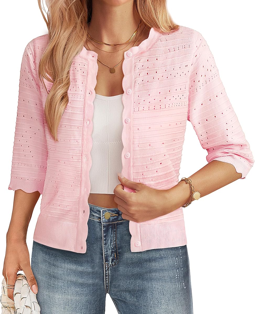 GRACE KARIN Womens 3/4 Sleeve Cardigan Sweater, Lightweight Cropped Cardigan Trendy, Dressy Casual Crochet Bolero Shrugs