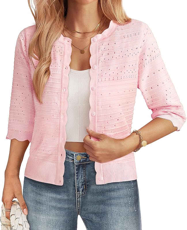 GRACE KARIN Womens 3/4 Sleeve Cardigan Sweater, Lightweight Cropped Cardigan Trendy, Dressy Casual Crochet Bolero Shrugs