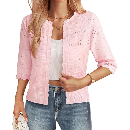 GRACE KARIN Womens 3/4 Sleeve Cardigan Sweater, Lightweight Cropped Cardigan Trendy, Dressy Casual Crochet Bolero Shrugs